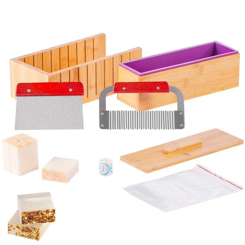 100 Bags Soap Making Kit with Bamboo Cutting Box Stainless