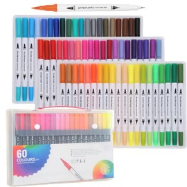 Alcohu Dual Tip Art Markers, 60 Colors Artist Markers Set Brush Green, Red and Blue Tones Colored Markers for Adults, Kids, Book Cards, Painting Craft Kits