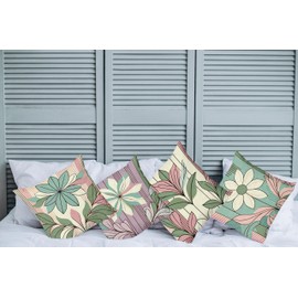 Ambesonne Floral Throw Pillow Cushion Cover Set of 4, Vintage Themed Pastel Concept Bold Flowers and Leaves Garden Blossom, Decorative Accent Double-Sided Printing, 18", Blush Pale Seafoam Green