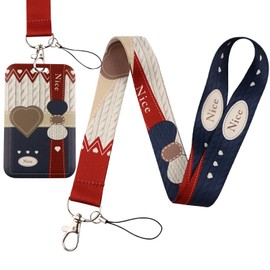 Beemorita Cute ID Lanyard Card Holder for Women Girls for Keys & ID Badge Cool Aesthetic Preppy Keychian Lanyard for School Students for ID Love Heart Notebook Key Lanyard