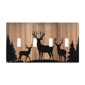 CZRPKEN Decorative Light Switch Cover Plate Rustic Brown Wood Deer Elk Pine Tree Nature 4 Gang Wall Plate Oversized Quad Toggle Switch Cover Plate Jumbo Electrical Face Plate
