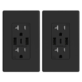 ELEGRP USB Wall Outlets, 3-Ports USB C Wall Outlets Receptacles, Matte Black 20 Amp Outlets with USB Ports, TR Tamper-Resistant USB Outlets, Screwless Wall Plate Included, UL & CUL Listed, 2 Pack