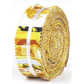 Soimoi 40Pcs Floral Artistic Print Precut Fabrics Strips Roll Up 1.5x42inches Cotton Jelly Rolls for Quilting - Yellow
