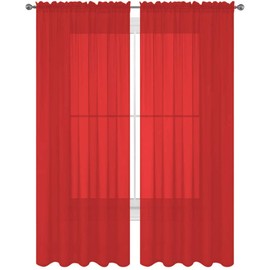 Decotex 2 Piece Solid Elegant Sheer Curtains Fully Stitched Panels Window Treatment Drape (54" X 84", Red)