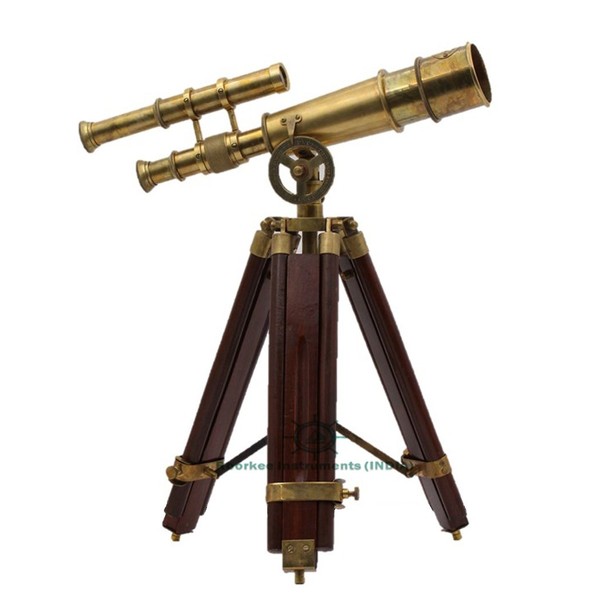 RII Victorian Marine Telescope, 18x Functional Pirate Spyglass with a Rosewood Tripod Stand, Gifting Zoomable Spyglass for Kids, Travellers, Adventure Enthusiasts, Vintage Desk Top Collectible