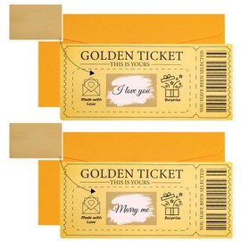 2PCS Golden Ticket Scratch-Off Cards with Envelopes Golden Ticket Surprise Scratch Off Card Reveal Surprise Ticket for Writing Special for Birthday, Gifts for Girlfriends,Wives,Valentine's Day Cards