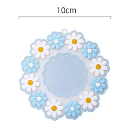 6Pcs Silicon Cup Coasters, Cherry Blossoms and Daisies Coasters, Non-Slip Heat-Insulating Cup Mats for Drinks, Tea and Coffee, Soft Rubber placemats for Restaurants and Home. (Blue)