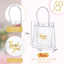 50 Packs Clear Plastic Gift Bags with Handle Transparent PVC Plastic Gift Wrap Tote Bag Reusable Small Clear Gift Bags for Shopping Birthday Wedding Baby Shower Party Favor (5.9 x 5.1 x 2.76 Inch)