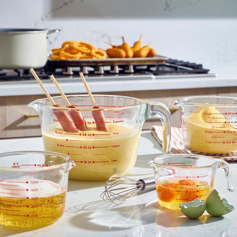 Set of 4 Glass Measuring Cups - Kitchen Mixing Bowl,