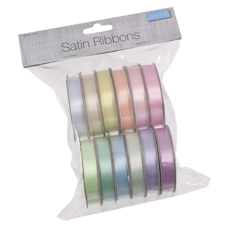 Trimits Satin Ribbon Bundle, Pastel, 2m x 10mm
