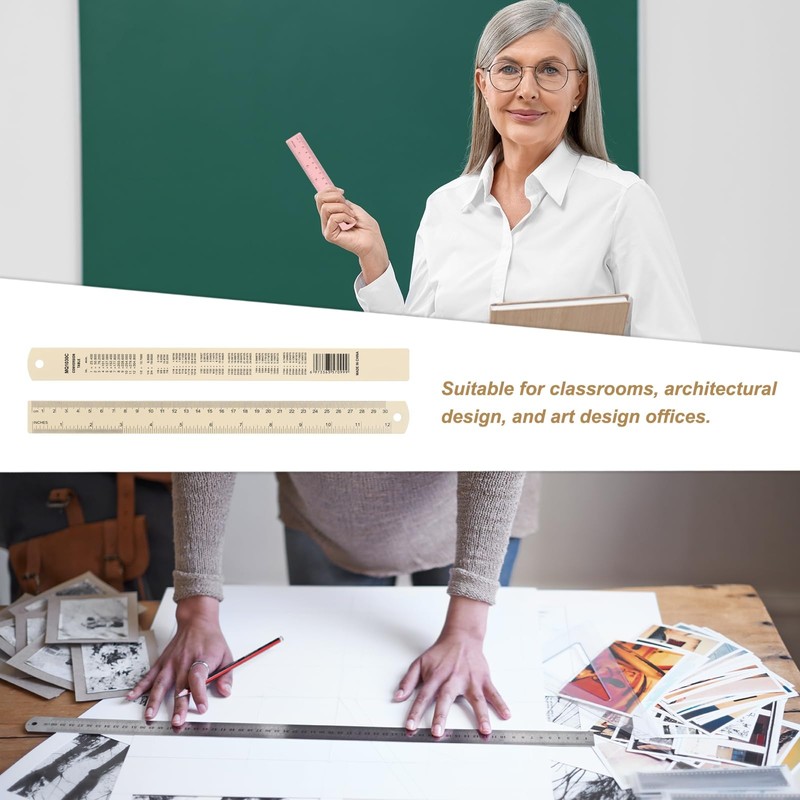 sourcing map 2pcs Metal Straight Ruler 30cm Metric SAE Aluminum