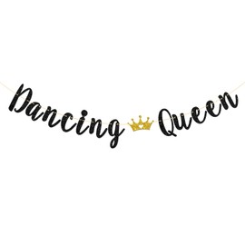 Talorine Dancing Queen Banner, Happy Birthday Party Decor, Girl's 17 Years Old Birthday, Dancer Birthday Party Decorations (Black Glitter)
