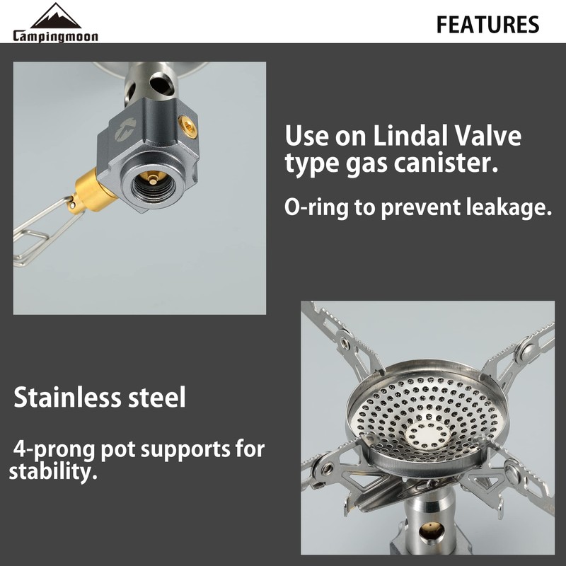 CAMPINGMOON Canister Stove Compact Foldable w/Micro Regulator 4Flex w/o igniter