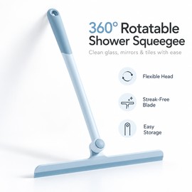 360° Rotating Shower Squeegee for Glass Doors & Mirrors – Handheld Water Wiper with Silicone Holder for Easy Bathroom Cleaning