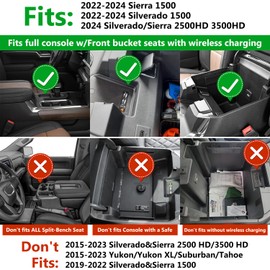 JOJOMARK Center Console Organizer Tray fits for 2022 2023 2024 GMC Sierra/Chevy Silverado 1500 Accessories,2024 Silverado/Sierra 2500HD 3500HD (Wireless Charging With Full Console w/Bucket Seats Only)