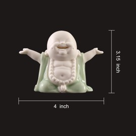 Houlu 3.15 Inch Small Green Laughing Buddha Statue for Home Decor, Ceramic Happy Buddha Statue Indoor for Good Luck