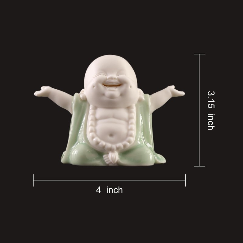 Houlu 3.15 Inch Small Green Laughing Buddha Statue for Home