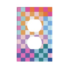 wyehjut Colorful Retro Checkered Wall Plate Decorative Duplex Outlet Covers Pretty Rainbow Geometric Light Switch Cover Electrical Receptacle Faceplate for Girls Bedroom Home Bathroom