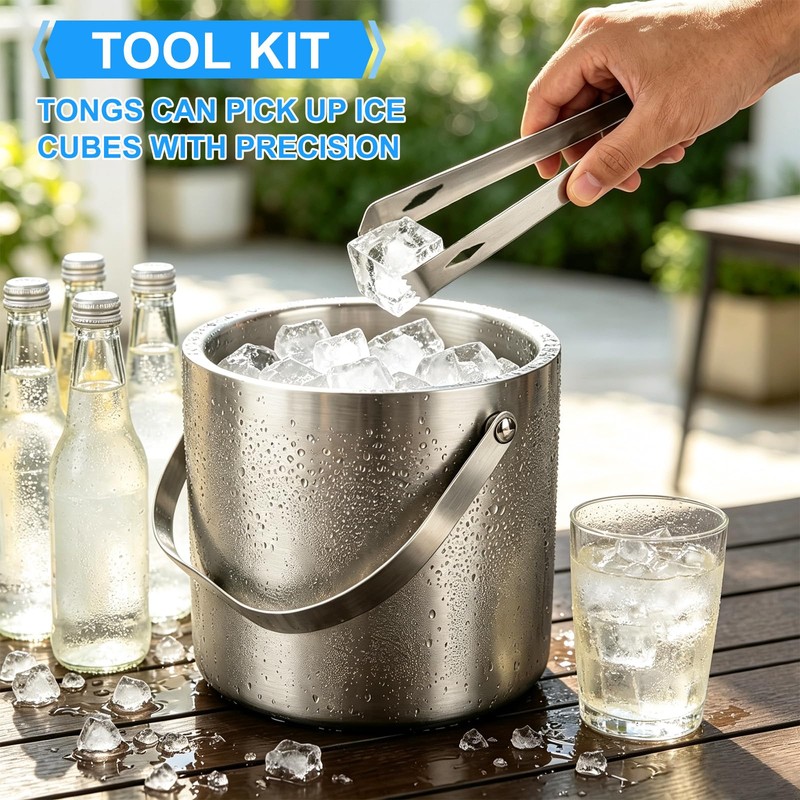 Stainless Steel Ice Bucket,3L Insulated Ice Bucket With Lid &