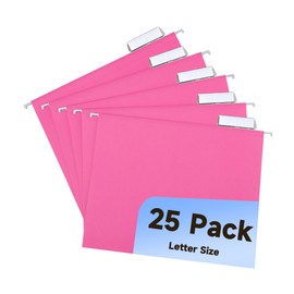 pmybupo 25 Pack Pink Hanging File Folders with Pocket,Letter Size Decorative File Folder Cute Pretty Hanging Folder for Office Home School with 1/5-Cut Adjustable Tabs