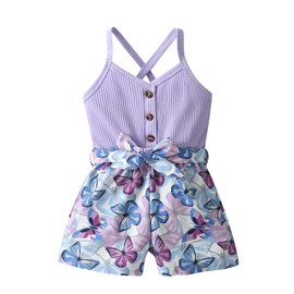 Toddler Baby Girls Summer Clothes Teen Kids Sleeveless Rompers Jumpsuit Overalls One-Piece Skirt Outfits Purple 4-5T