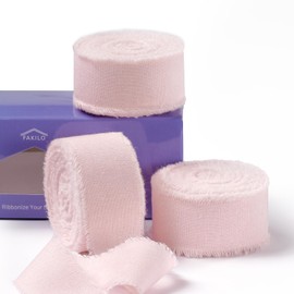 FAKILO Natural Rustic Cotton Ribbon with Frayed Edge,100% Cotton Ribbon Light Pink 1"x 18yds for Vintage Wedding Bouquets,Invitations,Baby Shower,Gift Wrapping,DIY Crafts,Home Decor