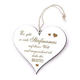 Heart Engraved Sign with Saying - Beste Stiefmama Stiefmutter der Welt - Decorative Sign Wooden Sign 13 x 12 cm | Dekolando (Beste Stiefmama)