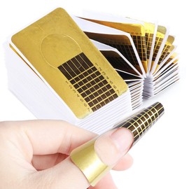 LATRAT 200 x Nail Screen Extenders Gold Rectangular Nail Art Extension Paper Tray for Gel or Resin Nails