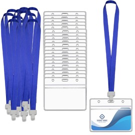 20 Pcs ID Card Holder, Horizontal Name Badge Holders with Lanyards, Clear Plastic Name tag Holder, Waterproof ID Badge Holders Sleeve for School, Office