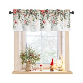 Christmas Eucalyptus Leaves Curtain Valances for Windows,Light Filtering Thermal Insulated Windows Curtains Decoration Xmas Poinsettia Valance Curtains for Kitchen Bedroom Living Kid Room Decor 54x18