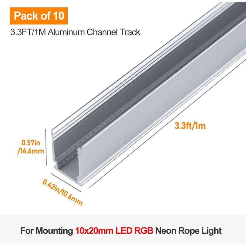 Shine Decor 3.3FT/1M Aluminum Track Channel Mounting Bracket, for 10mm