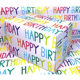 RECYCLED AND RECYCLABLE Happy Birthday Wrapping Paper. 5 XL eco friendly sheets. Made in the Uk. Packaged in compostable materials.