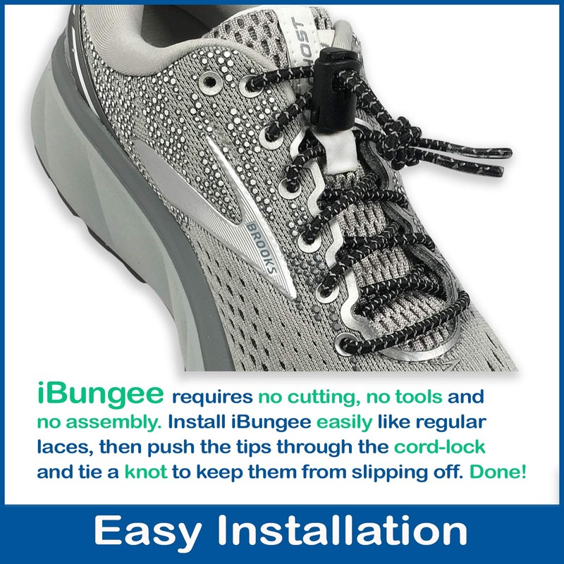 IBUNGEE LACES (Elastic No Tie Shoelaces (Reflective), (Black, 34-Inch)