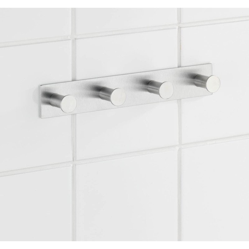 WENKO Hakenleiste Celano Quadro Edelstahl - mit 4 Haken, selbstklebend,