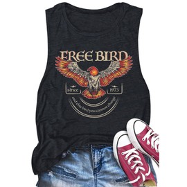 Rock Concert Outfits for Women Summer Vintage Graphic Tees Casual Sleeveless Band Tees Cute Concert Outfit Band T Shirts (M, Bird-Dark Grey)