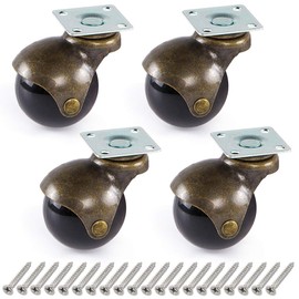 Skelang 4 Pcs Plate Castor Wheels, 40mm Furniture Castors, Antique Ball Castors for Furniture, Cabinet, Chair, Load Capacity 22.7kg Per Castor
