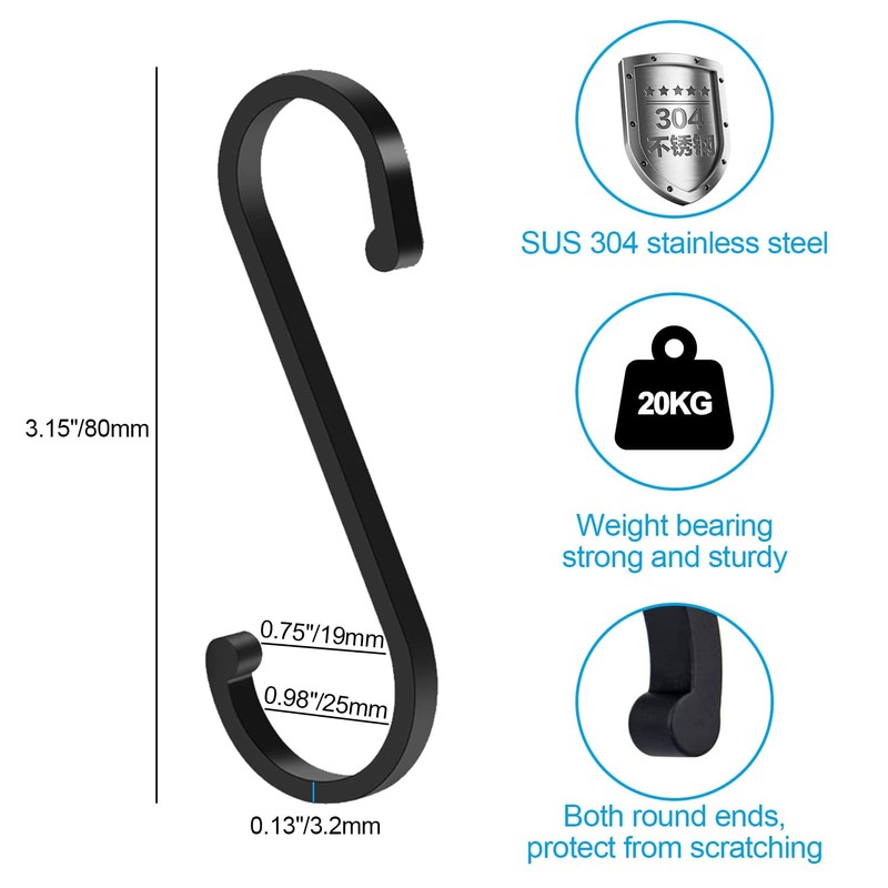 10 PCS Large Heavy Duty S Hooks, 8cm Aluminum S