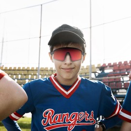 Kids Sunglasses, Youth Baseball Sunglasses Sports Cycling Shades for Boys Girls Lightweight Frame (Black Red)