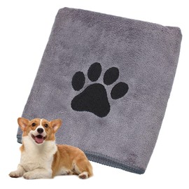 XIASHENG 1 x Dog Towel 75 x 35 cm Dog for Cats, Dogs or Other Pets, Extra Absorbent, Quick-Drying Pet Microfibre Towels with Embroidered Paws, Grey