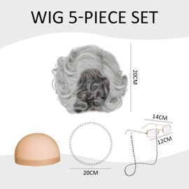 1 Piece Grey Wig Old Lady Short Curly Hair Cosplay Wig Props Wavy Curly Hair Holiday Party Costume Wig