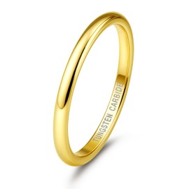 Jstyle 2mm Tungsten Rings for Men Women Hypoallergenic Wedding Band Rings Gold Domed High Polish Comfort Fit Size 7 Not Tarnished