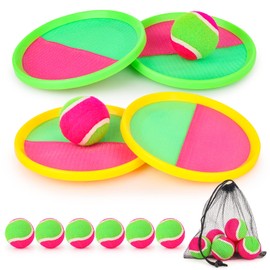 Toss and Catch Ball Set Catch Game Toys with 4 Paddles 6 Balls and 1 Storage Bag, Ball Sports Toys for Kids and Adults Family School Outdoor Games, Beach Playground Yard Games Supplies