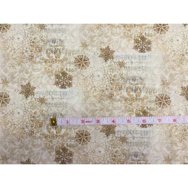 Christmas Music & Snowflakes in Cream & Gold Color *Fat Quarter* Cotton Fabric