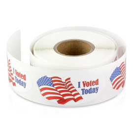 I Voted Today Stickers - (Roll of 300) 2 x 1 Inch Oval American Flag Adhesive Stickers for Polls and Elections in School and City Government