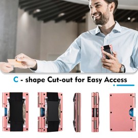 BONSYL Minimalist Wallet for Men & Women - Slim RFID Blocking Card Holder with Money Clip/Cash Strap, Scratch-Resistant Metal Design, Easy Access Money & Cards. (Macaron Pink/Cash Strap)