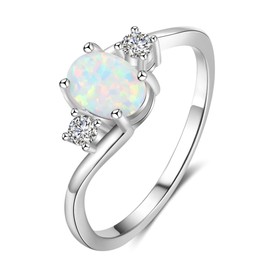 Bellitia Jewelry 925 Sterling Silver Geometric Finger Ring for Women Ladies Gemstone Birthstone White Opal CZ Cubic Zirconia Ring Jewellery Set, Opal, zirconia, 925 sterling silver, Opal Cubic