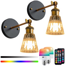 FTL Battery Operated Wall Sconce Set of 2, Wireless Clear Acrylic Rechargeable Wall Lights, Dimmable Sconces Wall Lamp with Remote Non Hardwired for Bedroom Living Room Hallway