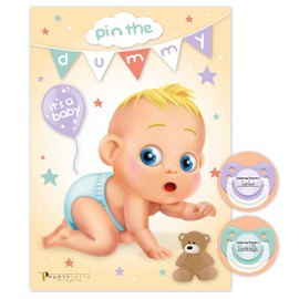 PartyTatts Pin the Dummy on the Baby For 24 Players | Large Size | Unisex Baby Shower Game | Gender Reveal Party Game