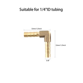 AUXBC 2Pcs 1/4Inch 90 Degree Brass Hose Barb, L Right Angle Brass Barb Elbow Connector Fitting with 4Pcs Hose Clamps for Fuel, Air, Water, Oil, Gas(6mm)
