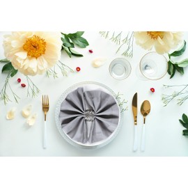 Palisa Servilletas de tela con detalles cosidos en dobladillo y esquinas ingletadas de 20 x 20 pulgadas, servilletas de mesa de poliéster lavables para bodas y uso diario, juego de 12, gris